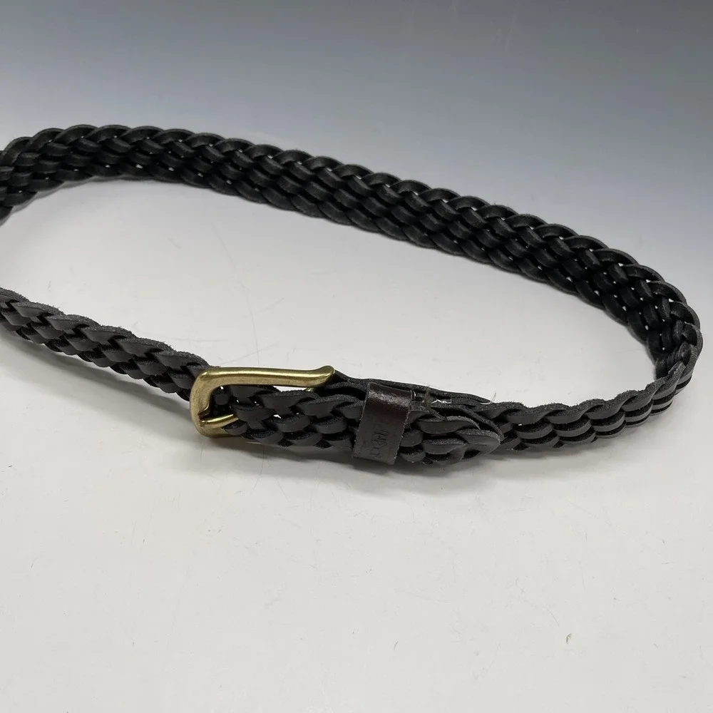 Vintage Levi's Brown‎ Leather Woven Belt w/Brass Size S Small